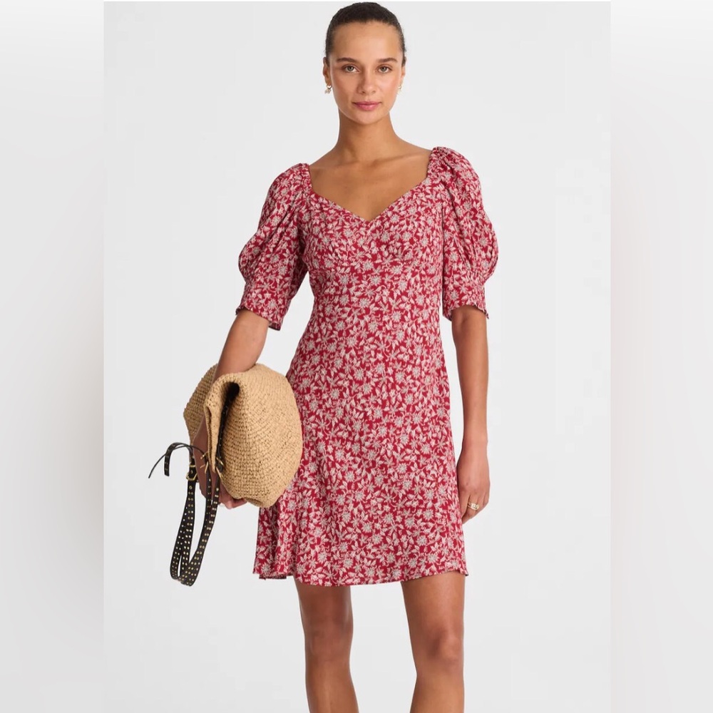Madewell Puff-Sleeve Mini Dress In Floral Eloise Floral Red Size 6